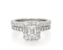 Previously Owned Neil Lane Premiere Certified Emerald-Cut Diamond Bridal Set 1-7/8 ct tw 14K White Gold Size 4.75