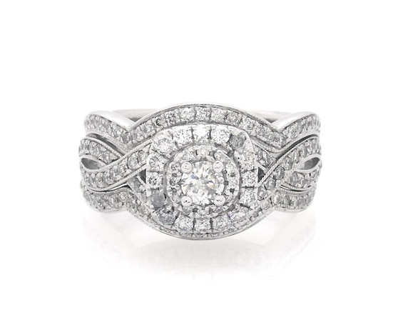 Previously Owned Neil Lane Round-Cut Diamond Double Halo Bridal Set 7/8 ct tw 14K White Gold Size