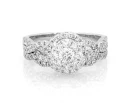 Previously Owned Round-Cut Diamond Halo Bridal Set 1-1/5 ct tw 14K White Gold Size 7.5