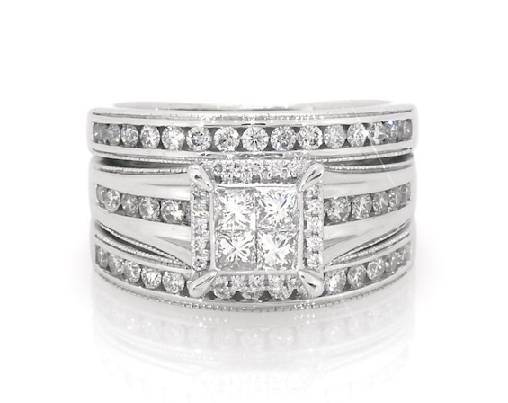 Previously Owned Princess-Cut Quad Diamond Bridal Set 1-1/6 ct tw 14K White Gold 6.75
