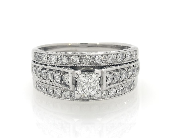 Previously Owned Princess-Cut Diamond Bridal Set 1-1/5 ct tw 14K White Gold Size 7.25
