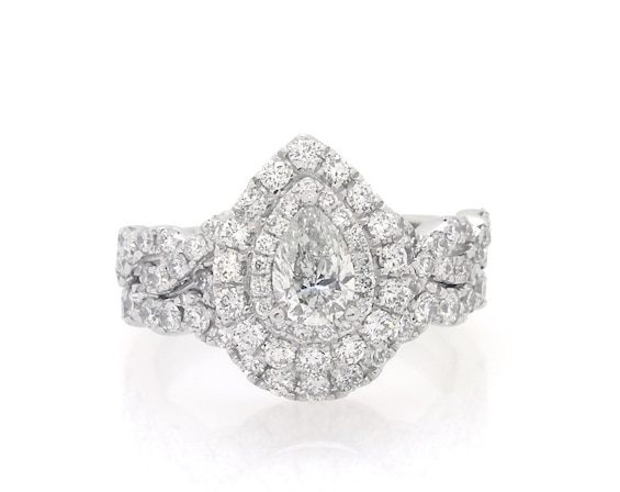 Previously Owned Neil Lane Pear-Shaped Diamond Double Halo Bridal Set 1-5/8 ct tw 14K White Gold Size