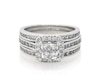 Thumbnail Image 1 of Previously Owned Princess-Cut Quad Diamond Halo Bridal Set 1-3/8 ct tw 14K White Gold Size 6.5