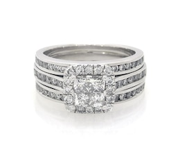 Previously Owned Princess-Cut Quad Diamond Halo Bridal Set 1-3/8 ct tw 14K White Gold Size 6.5