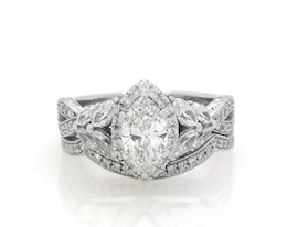 Previously Owned Neil Lane Marquise-Cut Diamond Halo Bridal Set 1-1/2 ct tw 14K White Gold Size 5.25