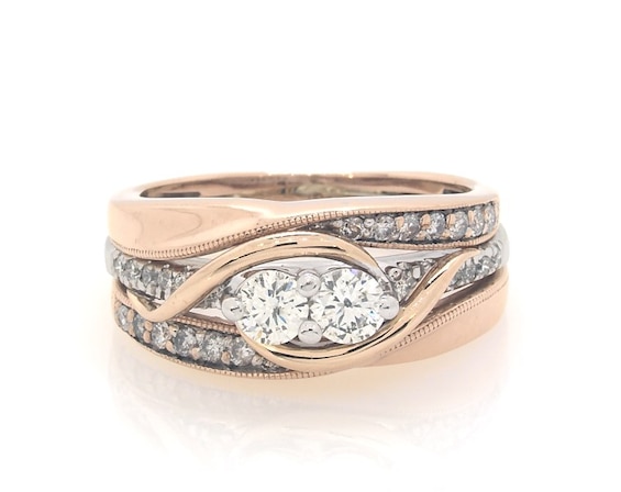 Previously Owned Round-Cut Diamond Two-Stone Bridal Set 5/8 ct tw 10K Two-Tone Gold Size 7
