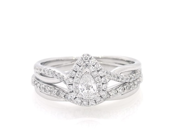 Previously Owned Pear-Shaped Diamond Double Halo Bridal Set 5/8 ct tw 14K White Gold Size 8