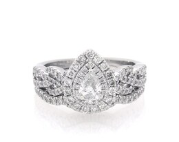 Previously Owned Neil Lane Pear-Shaped Diamond Double Halo Braided Bridal Set 7/8 ct tw 14K White Gold Size 6.75