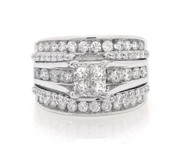 Previously Owned Princess-Cut Quad Diamond Bridal Set 2-1/8 ct tw 14K White Gold Size 8.75