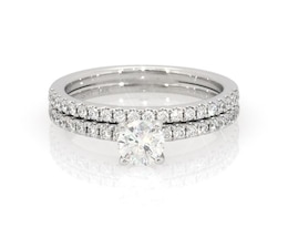 Previously Owned THE LEO First Light® Diamond Round-Cut Bridal Set 7/8 ct tw 14K White Gold Size 7