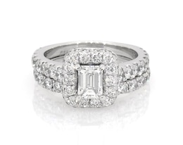 Previously Owned Neil Lane Emerald-Cut Diamond 1-7/8 ct tw Bridal Set 14K White Gold Size 4.25