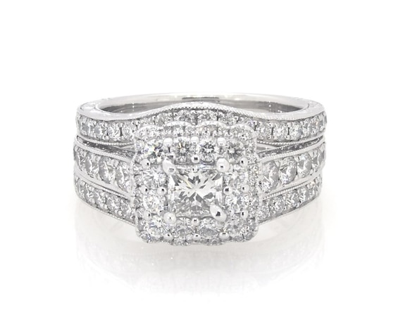 Previously Owned Neil Lane Princess-Cut Diamond Double Halo Bridal Set 2 ct tw 14K White Gold Size 6.5