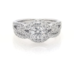 Previously Owned Round-Cut Diamond Halo Bridal Set 1-1/8 ct tw 14K White Gold Size 5.5