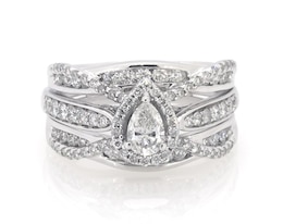 Previously Owned Pear-Shaped Diamond Halo Bridal Set 1-5/8 ct tw 14K White Gold Size 8.75