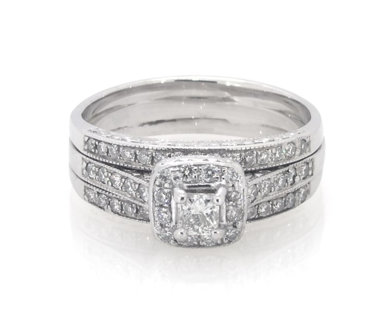 Main Image 1 of Previously Owned Princess-Cut Diamond Bridal Set 5/8 ct tw 14K White Gold Size 8.25