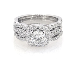 Previously Owned Round-Cut Diamond Halo Bridal Set 1-7/8 ct tw 14K White Gold Size 6.75
