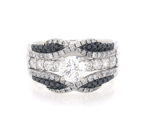 Previously Owned Round-Cut White Diamond & Black Diamond Bridal Set 1-5/8 ct tw 14K White Gold Size 6.75