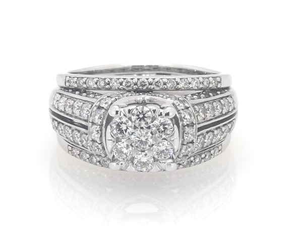 Previously Owned Multi-Diamond Floral Bridal Set 1-5/8 ct tw 14K White Gold Size 9