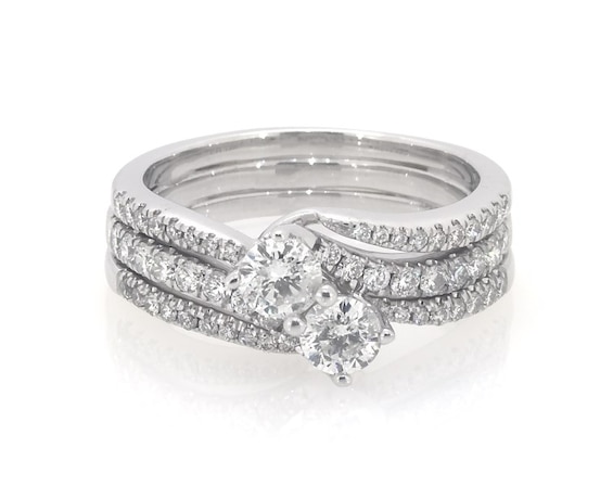 Previously Owned Ever Us Round-Cut Diamond Two-Stone Bridal Set 1-1/5 ct tw 14K White Gold Size 8