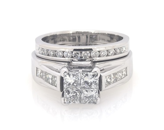 Previously Owned Princess-Cut Quad Diamond Bridal Set 1-5/8 ct tw 14K White Gold Size 5.75