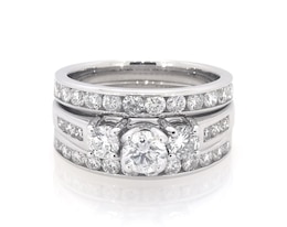 Previously Owned Round-Cut Diamond Three-Stone Bridal Set 1-7/8 ct tw 10K White Gold Size 6.5