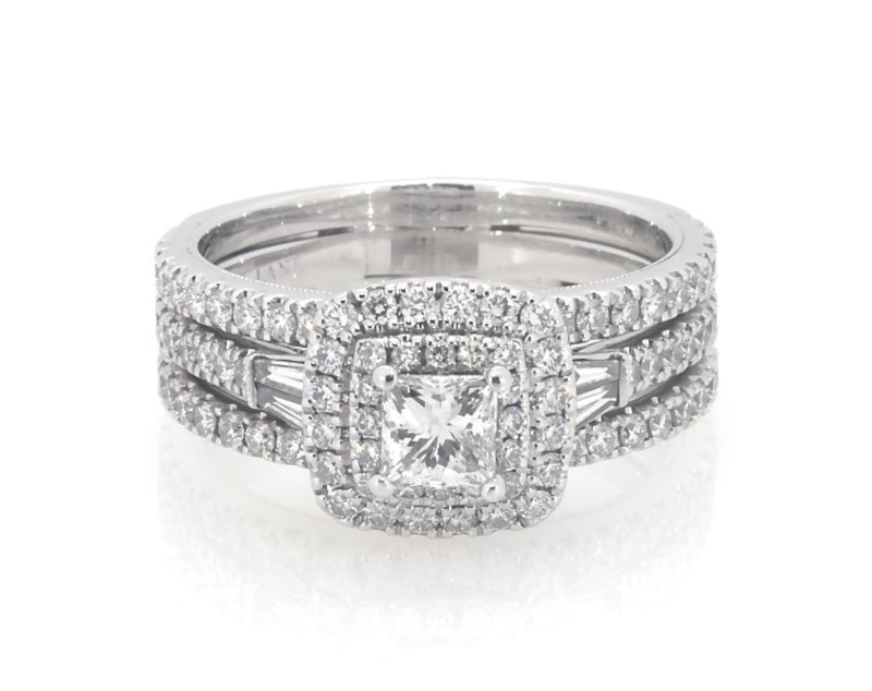 Main Image 1 of Previously Owned Neil Lane Princess-Cut Diamond Double Halo Bridal Set 1-3/4 ct tw 14K White Gold Size 8.5