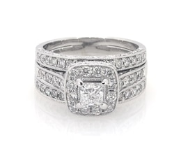 Previously Owned Princess-Cut Diamond Halo Bridal Set 1-3/8 ct tw 14K White Gold Size 7.25