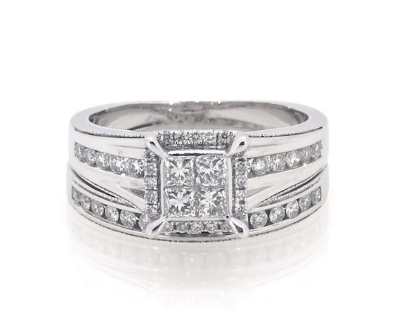 Previously Owned Princess-Cut Quad Diamond Bridal Set 7/8 ct tw 14K White Gold Size 7.75