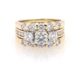 Previously Owned Round-Cut Diamond Three-Stone Bridal Set 2 ct tw 14K Two-Tone Gold Size 6.25
