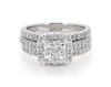Thumbnail Image 1 of Previously Owned Princess-Cut Quad Diamond Halo Bridal Set 1-1/3 ct tw 14K White Gold Size 5.5
