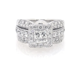 Previously Owned Princess-Cut Diamond Halo Bridal Set 1-3/4 ct tw 14K White Gold Size 5.25