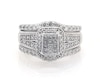 Thumbnail Image 1 of Previously Owned Princess-Cut Multi-Diamond Halo Bridal Set 7/8 ct tw 10K White Gold Size 4.75
