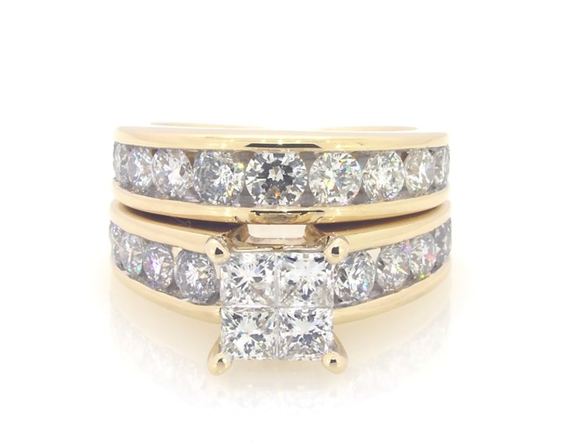 Main Image 1 of Previously Owned Princess-Cut Quad Diamond Bridal Set 3 ct tw 14K Yellow Gold Size 4.75