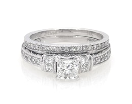 Previously Owned Neil Lane Princess-Cut Diamond Bridal Set 1-1/3 ct tw 14K White Gold Size 6.5
