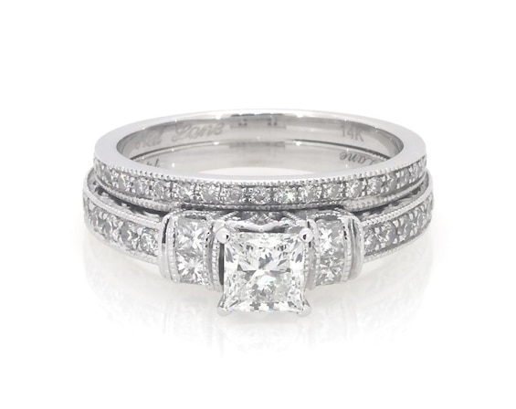 Previously Owned Neil Lane Princess-Cut Diamond Bridal Set 1-1/3 ct tw 14K White Gold Size 6.5