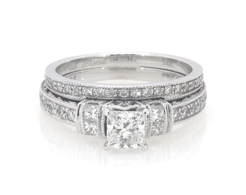 Main Image 1 of Previously Owned Neil Lane Princess-Cut Diamond Bridal Set 1-1/3 ct tw 14K White Gold Size 6.5