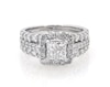 Thumbnail Image 1 of Previously Owned Princess-Cut Quad Diamond Halo Bridal Set 1-7/8 ct tw 14K White Gold Size 6
