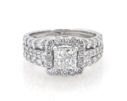 Previously Owned Princess-Cut Quad Diamond Halo Bridal Set 1-7/8 ct tw 14K White Gold Size 6