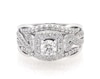 Thumbnail Image 1 of Previously Owned Round-Cut Diamond Halo Bridal Set 3/4 ct tw 14K White Gold Size 5