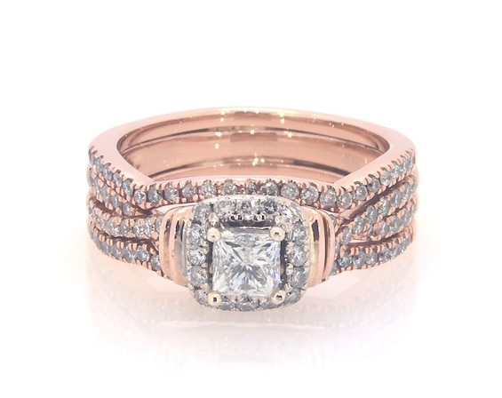 Previously Owned Princess-Cut Diamond Halo Bridal Set 7/8 ct tw 14K Two-Tone Gold Size