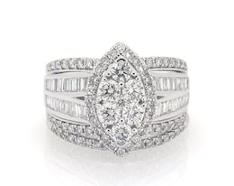 Previously Owned Round-Cut Multi-Diamond Marquise Halo Bridal Set 3-1/5 ct tw 10K White Gold Size 11.75