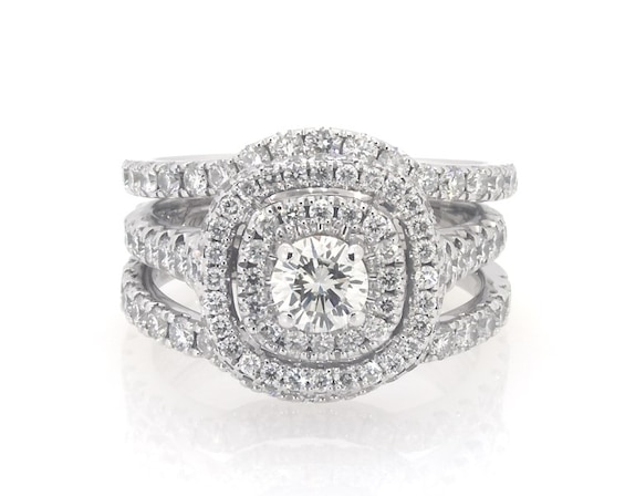 Previously Owned Neil Lane Round-Cut Diamond Double Halo Bridal Set 2 ct tw 14K White Gold Size 5.75