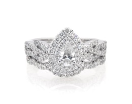Previously Owned Neil Lane Pear-Shaped Diamond Double Halo Bridal Set 1 ct tw 14K White Gold Size 5