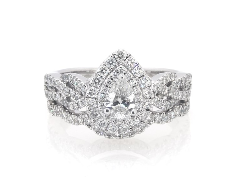 Main Image 1 of Previously Owned Neil Lane Pear-Shaped Diamond Double Halo Bridal Set 1 ct tw 14K White Gold Size 5