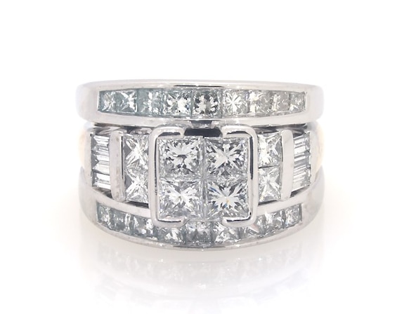 Previously Owned Princess-Cut Quad Diamond Bridal Set 2-1/2 ct tw 14K Two-Tone Gold Size 3.5