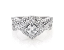 Previously Owned THE LEO Princess-Cut Diamond Halo Bridal Set 1-3/8 ct tw 14K White Gold Size 6