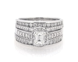 Previously Owned Emerald-Cut Diamond Halo Bridal Set 1-1/8 ct tw 14K White Gold Size 6.75