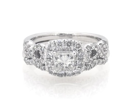 Previously Owned Princess-Cut Diamond Halo Bridal Set 1 ct tw 14K White Gold Size 4.25
