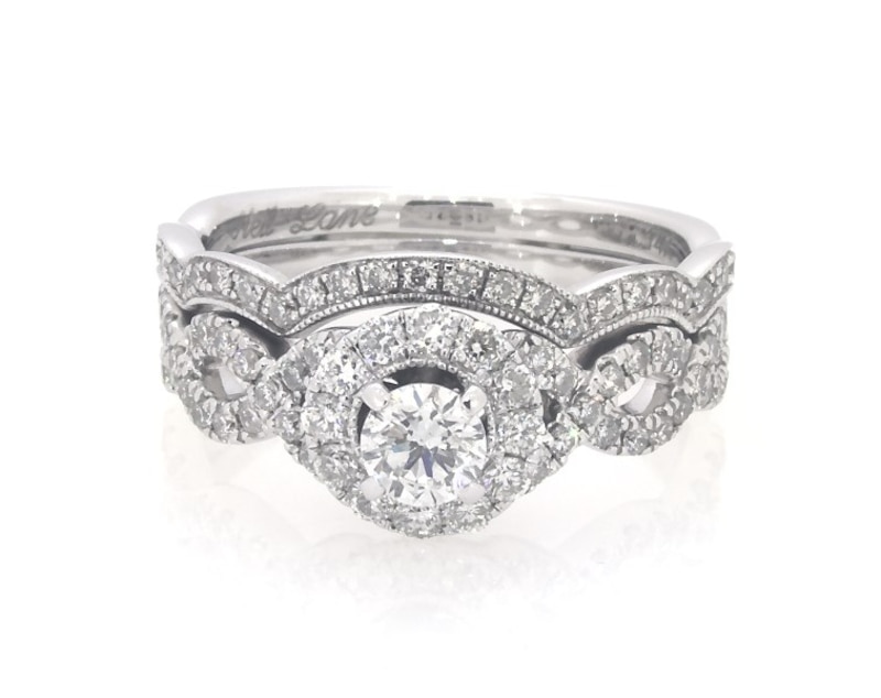 Main Image 1 of Previously Owned Neil Lane Round-Cut Diamond Halo Bridal Set 1-1/6 ct tw 14K White Gold Size 6.75