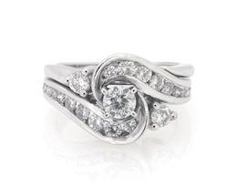 Previously Owned Round-Cut Diamond Bypass Bridal Set 1 ct tw 14K White Gold Size 5.75